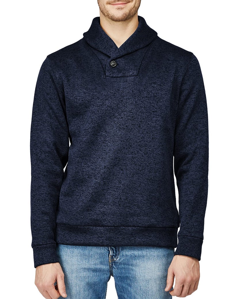 H2H Men's Casual Pullover Polo Sweater Shawl Collar Slim Fit Freece Sweatershirt Navy US L/Asia XL (KMOSWL036) - Image 2